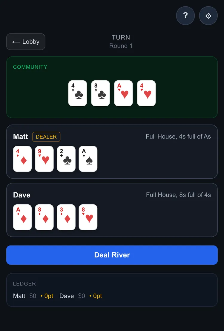 The turn is dealt as the fourth community card and the hand rankings update